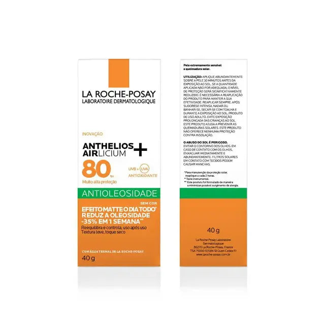 Protetor Solar Facial La Roche-Posay Anthelios Airlicium+ FPS 80 Alta Proteção Antioleosidade 40g
