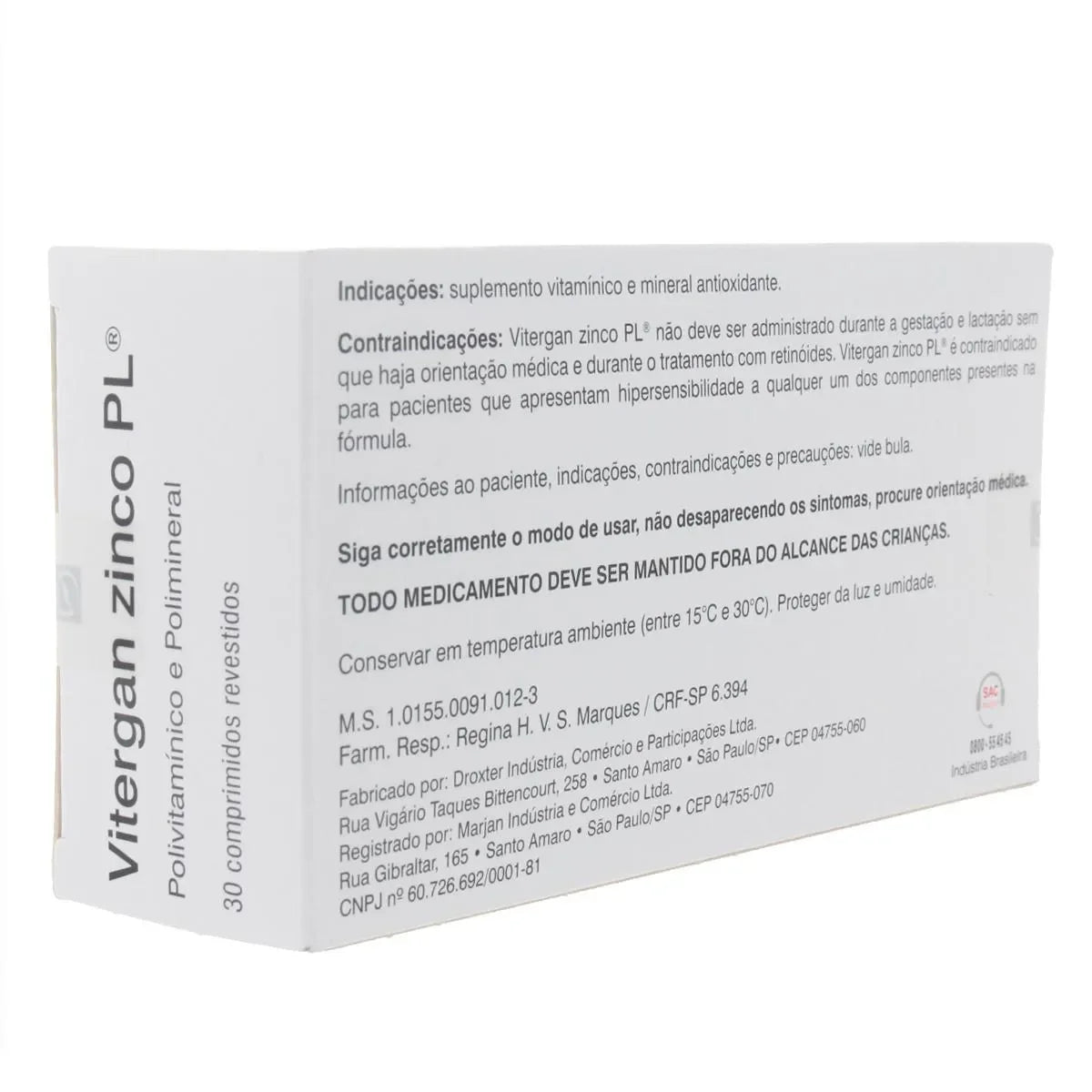 Polivitamínico Vitergan ZInco PL 30 comprimidos